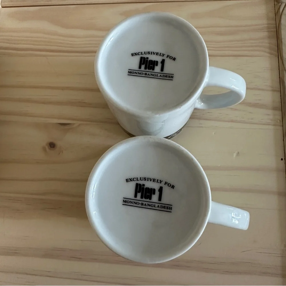 Pier 1 One Exclusive Monno White Black Coffee Mug Symbols Inca Set Of 2 Cups